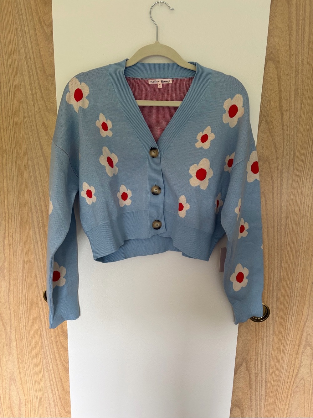 Light Blue Floral Cropped Cardigan Sweater